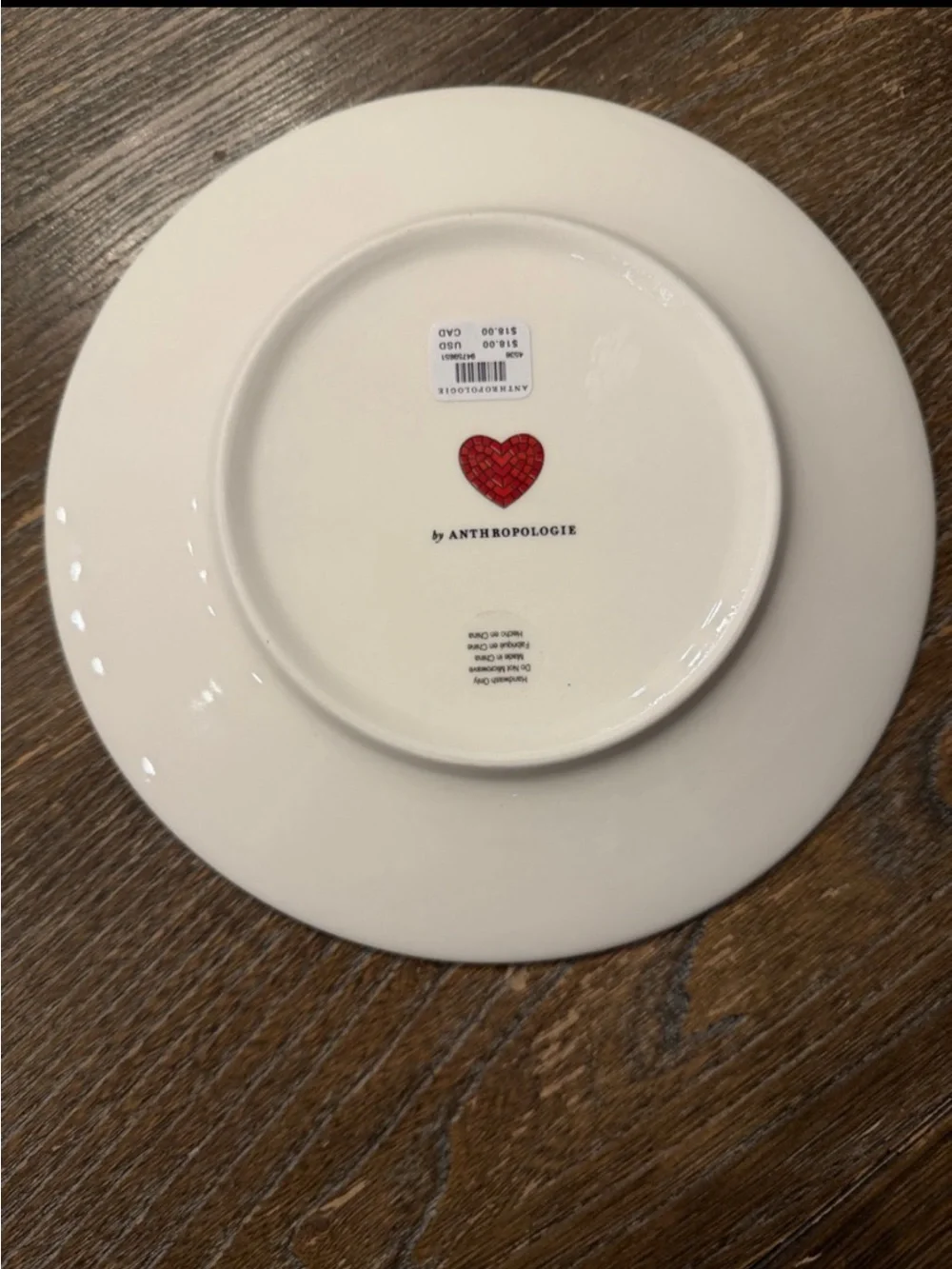 Anthropologie Bistro Tile Stoneware 24k Gold Accent Dessert Plate: Valentine's